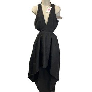 Designer L’ATISTE High Low Cutout Zip Up Black Cotton Lined Black Dress Sz Large